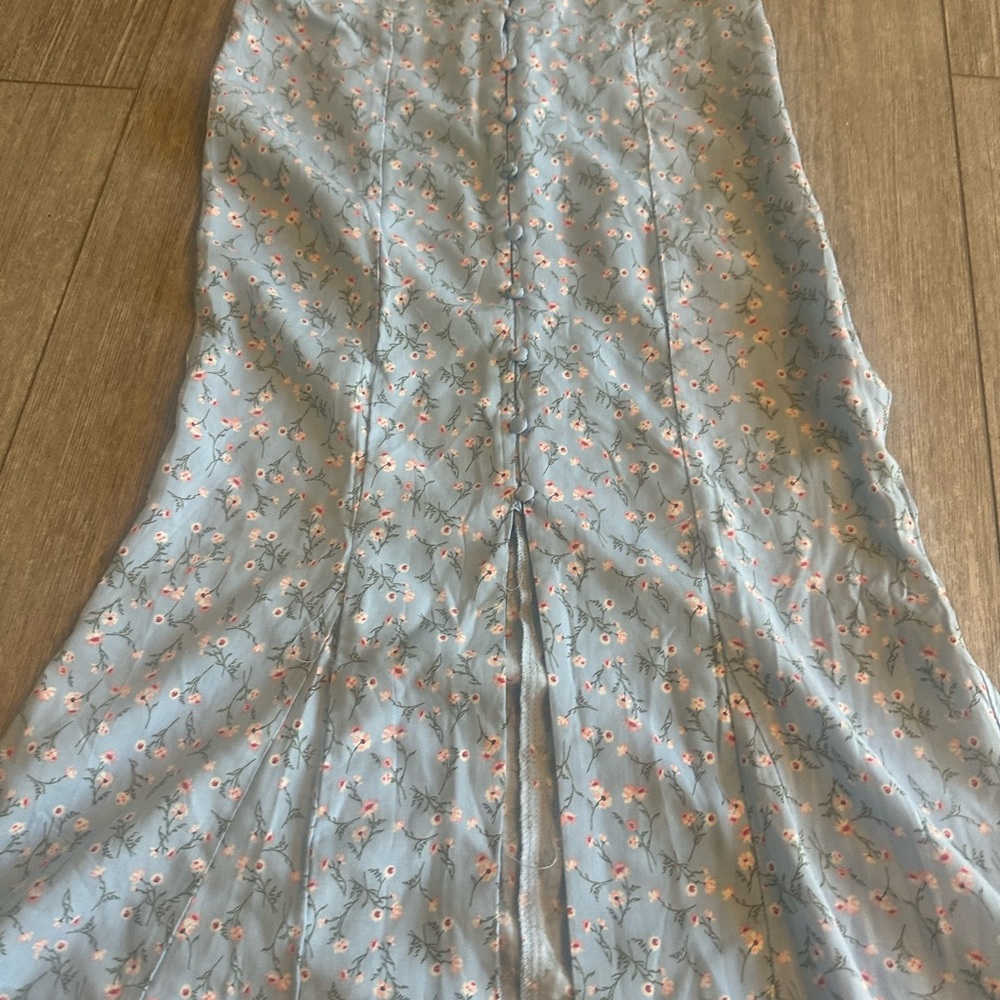 Light Blue Floral Maxi Skirt - Picture 2 of 9